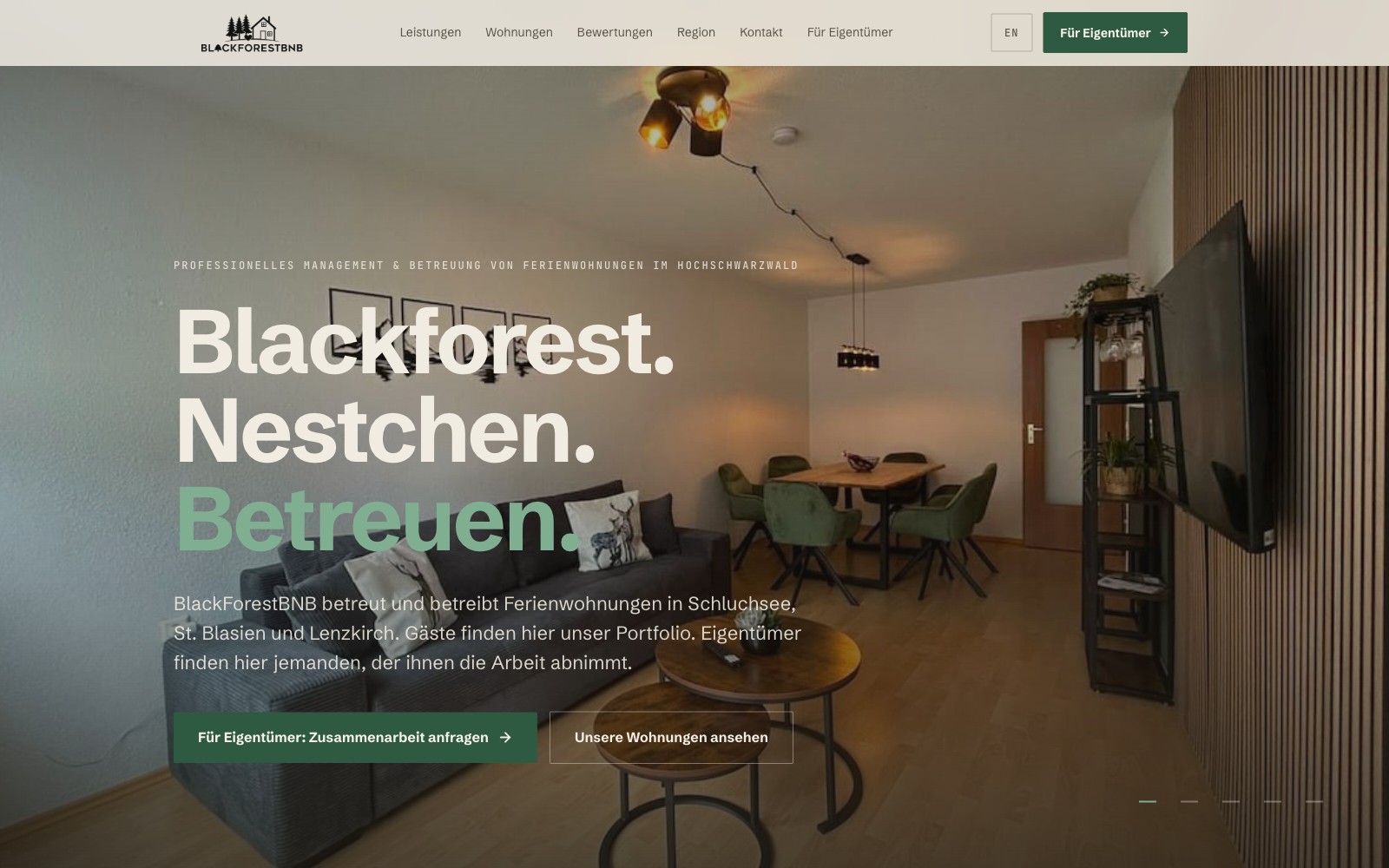 Startseite der gebauten Webseite BlackForestBNB