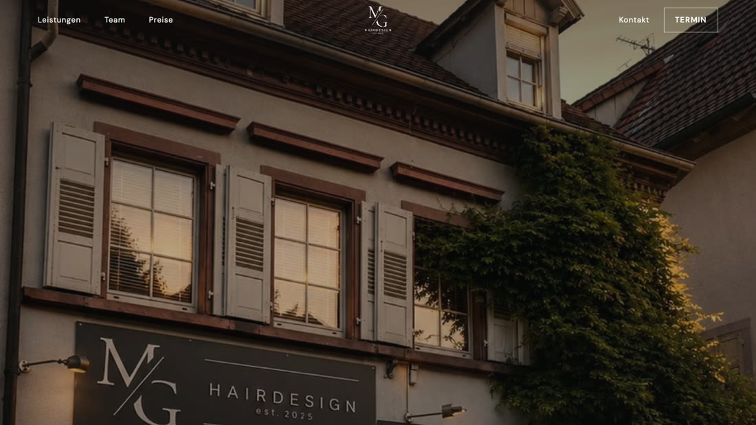 Startseite der gebauten Webseite mg-hairdesign.de
