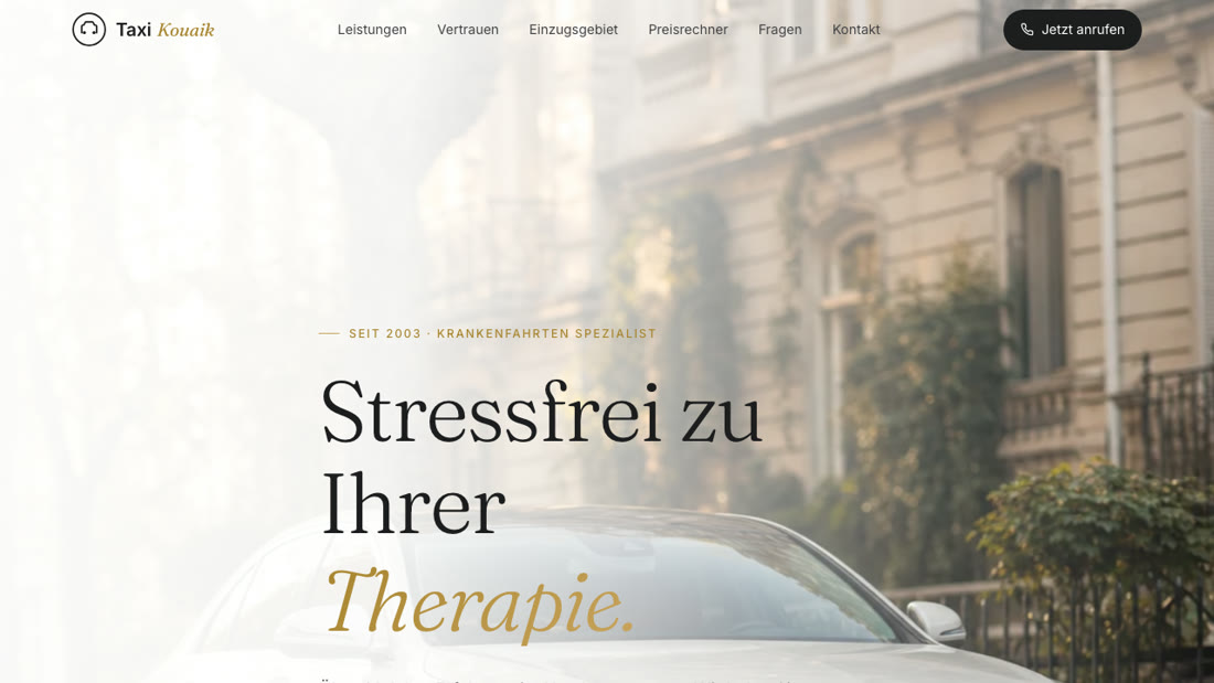Startseite der gebauten Webseite taxikouaik.de